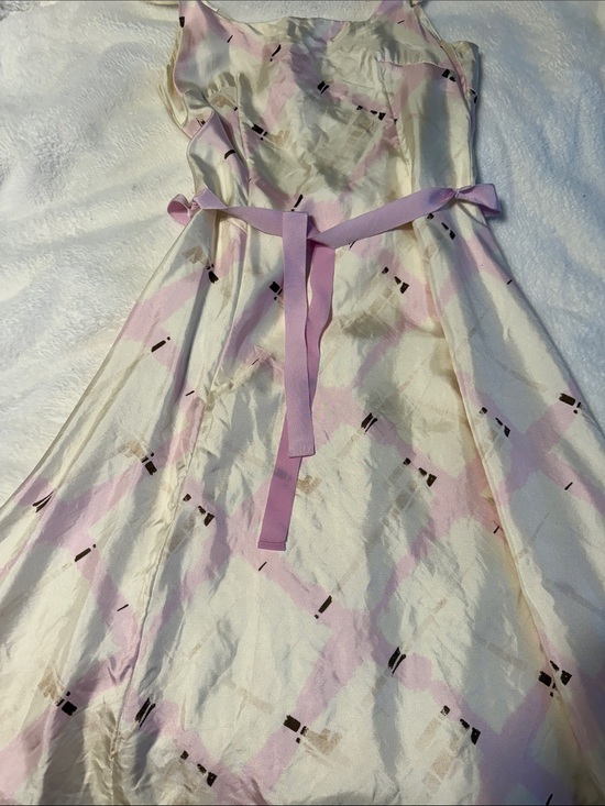 GAP Dresses & Skirts - VINTAGE GAP Cream Dress with Light Pink Ribbon and Pastel Plaid